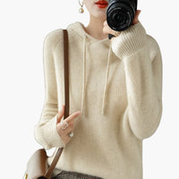 Damen Kapuzenpullover Strick mit Kapuze und langen Ärmeln in Beige