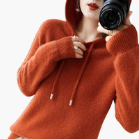 Damen Kapuzenpullover Strick mit Kapuze und langen Ärmeln in Orange