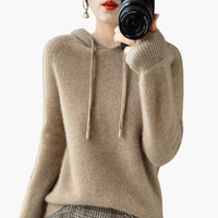 Damen Kapuzenpullover Strick mit Kapuze und langen Ärmeln in Braun 2