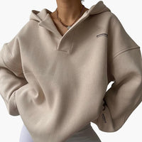 Damen Kapuzenpullover mit Kapuze und überschnittenen Schultern in Beige