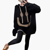 Damen Oversize Hoodie mit Smiley Print in Schwarz