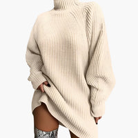 Damen Oversize Rollkragenpullover mit langen Ärmeln in Aprikose