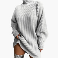 Damen Oversize Rollkragenpullover mit langen Ärmeln in Hellgrau