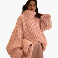 Damen Oversize Strickpullover mit Rollkragen in Rosa