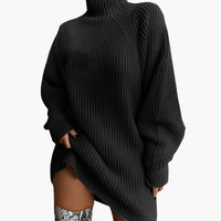 Damen Oversize Rollkragenpullover mit langen Ärmeln in Schwarz