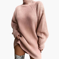 Damen Oversize Rollkragenpullover mit langen Ärmeln in Rosa