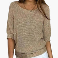 Damen Pullover mit Dreiviertel Ärmeln in Beige