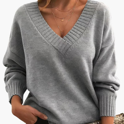 Damen Pullover mit V-Ausschnitt und langen Ärmeln