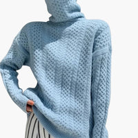 Damen Rollkragenpullover mit Zopfmuster in Blau
