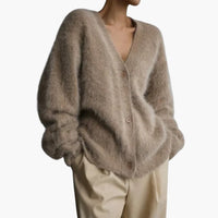 Damen Strickjacke mit Knopfleiste und langen Ärmeln in Beige