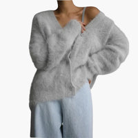 Damen Strickjacke mit Knopfleiste und langen Ärmeln in Hellgrau
