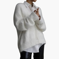 Damen Strickjacke mit Knopfleiste und langen Ärmeln in Elfenbein