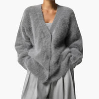 Damen Strickjacke mit Knopfleiste und langen Ärmeln in Dunkelgrau