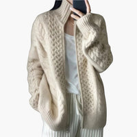Damen Strickjacke mit hohem Kragen und Reißverschluss in Beige