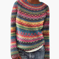 Damen Strickpullover mit Rundhalsausschnitt in Mehrfarbig
