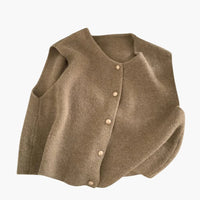 Damen Strickweste ohne Ärmel mit Rundhalsausschnitt und Knopfleiste in Khaki