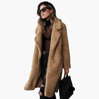 Damen Teddyfell Mantel Lang mit weitem Kragen und strukturierter Oberfläche in Braun