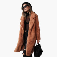 Damen Teddyfell Mantel Lang mit weitem Kragen und strukturierter Oberfläche in Orange