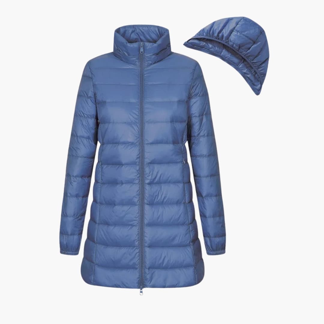 Damen Winter Daunenjacke mit Kapuze und langem Schnitt