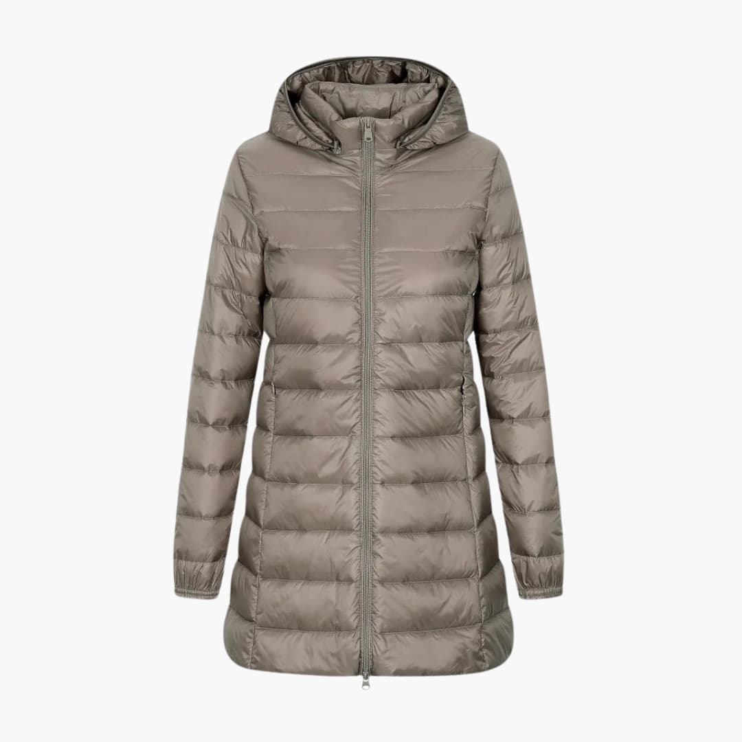 Damen Winter Daunenjacke mit Kapuze und langem Schnitt