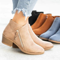 Damen Ankle Boots mit Orthopädischer Arch Support und Niedrigem Blockabsatz in Beige