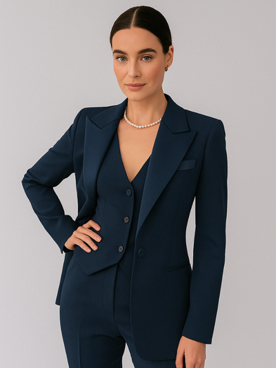 Damen Anzug Set Elegant 3-teilig mit Blazer, Weste und Slim Fit Hosen für Formelle Anlässe