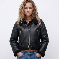 Damen Bomberjacke Doppelseitig Warm Elegant Winterjacke in Schwarz