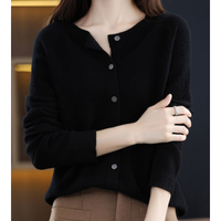 Damen Strickjacke aus Merinowolle – Rundhals-Design für jede Jahreszeit in Schwarz