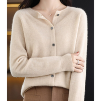 Damen Strickjacke aus Merinowolle – Rundhals-Design für jede Jahreszeit in Khaki