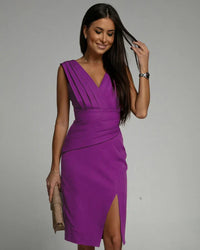 Damen Elegantes V-Ausschnitt Midi Abendkleid in Violett