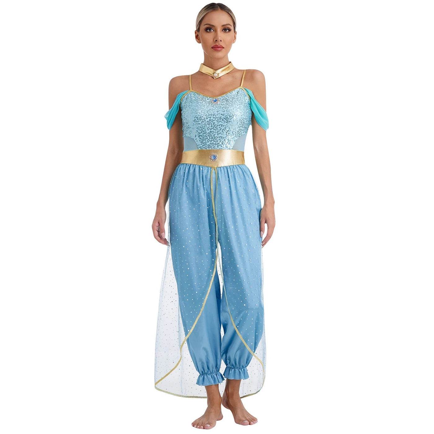 Damen Fantasy Halloween Jumpsuit | Schulterfrei im Harem-Stil
