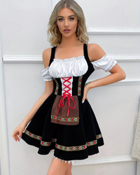 Damen Schulterfreies Klassisches Dirndlkleid | Mini in Schwarz