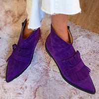 Damen Fransen Ankle Boots mit spitzer Zehenform und Wildleder-Optik in Lila