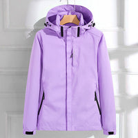 Damen Funktionsjacke mit Kapuze und Reißverschluss für Alltag und Outdoor in Lila