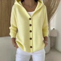 Damen Kapuzen-Cardigan mit Knopfleiste Relaxed Fit Langarm für Freizeit und Alltag in Gelb