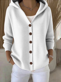 Damen Kapuzen-Cardigan mit Knopfleiste Relaxed Fit Langarm für Freizeit und Alltag in Weiß