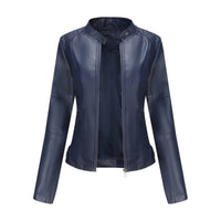 Damen Kurze Taillierte Bikerjacke mit Reißverschluss und Stehkragen in Blau