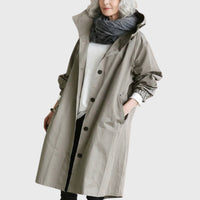 Damen Langer Wasserabweisender Kapuzen-Trenchcoat Weite Passform Eleganter Wetterschutz in Grau