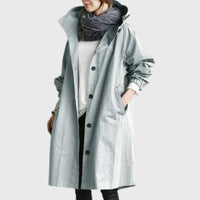 Damen Langer Wasserabweisender Kapuzen-Trenchcoat Weite Passform Eleganter Wetterschutz in Hellblau