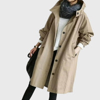 Damen Langer Wasserabweisender Kapuzen-Trenchcoat Weite Passform Eleganter Wetterschutz in Braun