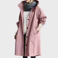 Damen Langer Wasserabweisender Kapuzen-Trenchcoat Weite Passform Eleganter Wetterschutz in Rosa