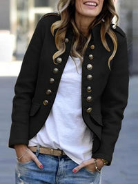 Damen Lässige Kurze Jacke mit Knopfleiste Front Modern Casual in Schwarz