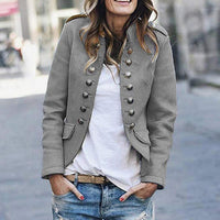 Damen Lässige Kurze Jacke mit Knopfleiste Front Modern Casual in Grau