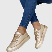 Damen Lässige Schnürsneaker mit Orthopädischer Fußbettunterstützung für Frühling und Sommer in Gold