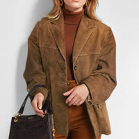 Damen Lederjacke Urban Style Locker Sitzend Moderner Loose Fit in Braun
