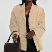 Damen Lederjacke Urban Style Locker Sitzend Moderner Loose Fit in Beige