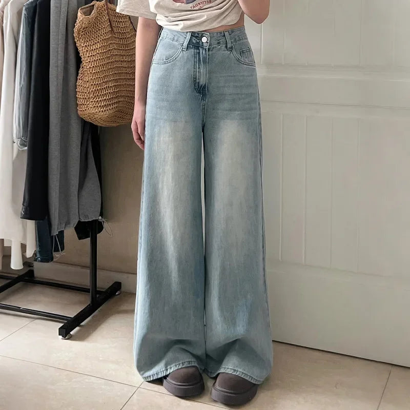 Damen Mom-Jeans Baumwolle Lässiger Stil Weites Bein