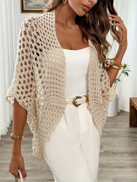 Damen Offener Drapierter Cardigan Winter Strickjacke Lässig Elegant in Beige