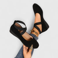 Damen Orthopädische Ballerinas mit Kreuzriemen und Arch Support für Sommerkomfort in Schwarz