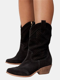 Damen Orthopädische Knee High Boots mit Arch Support und Blockabsatz in Wildlederoptik in Schwarz